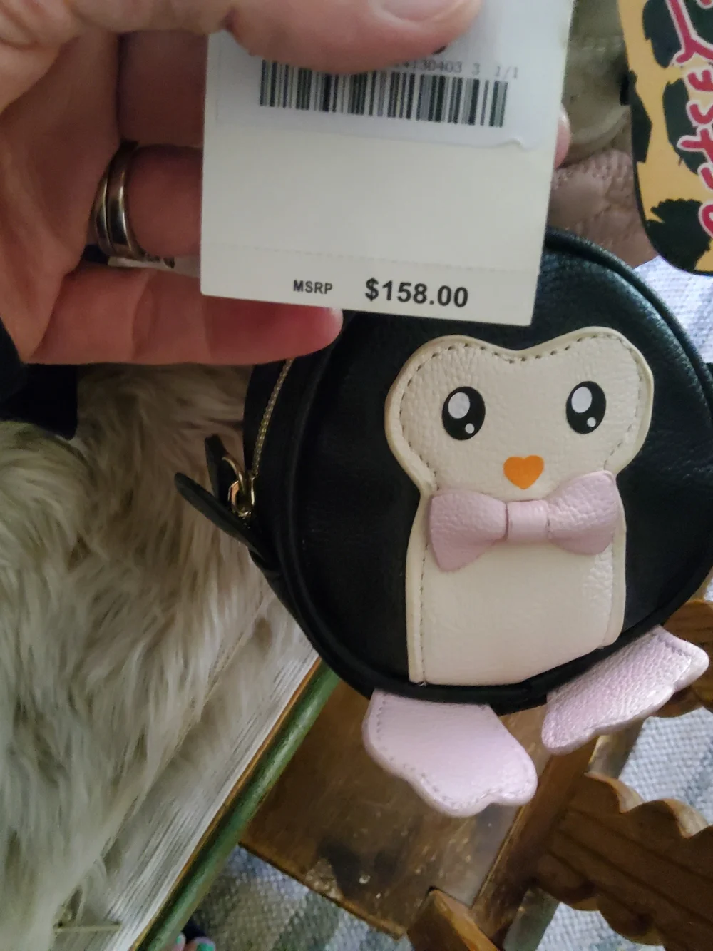 Betsey Johnson Quilted Pink and White Baby Bag with Penguin Pouch